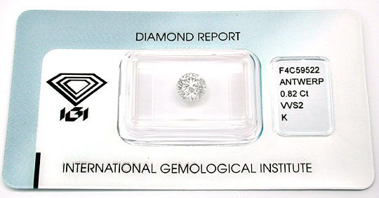 Foto 1 - Diamant IGI 10.2005 0,82ct Brillant VVS2 K VG/VG, D5619