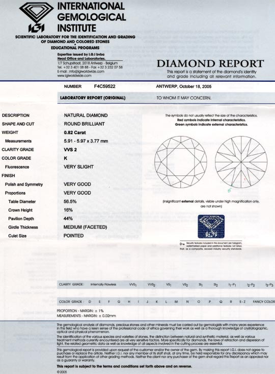 Foto 9 - Diamant IGI 10.2005 0,82ct Brillant VVS2 K VG/VG, D5619