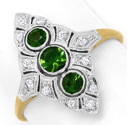 Foto 1 - antiker Art Deco Ring Diamant Rosen und Grüne Turmaline, S3249
