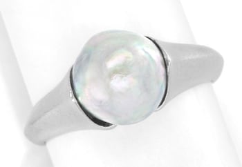 Foto 1 - Weißgold-Ring eingespannte silberne 10mm Perle, S5678